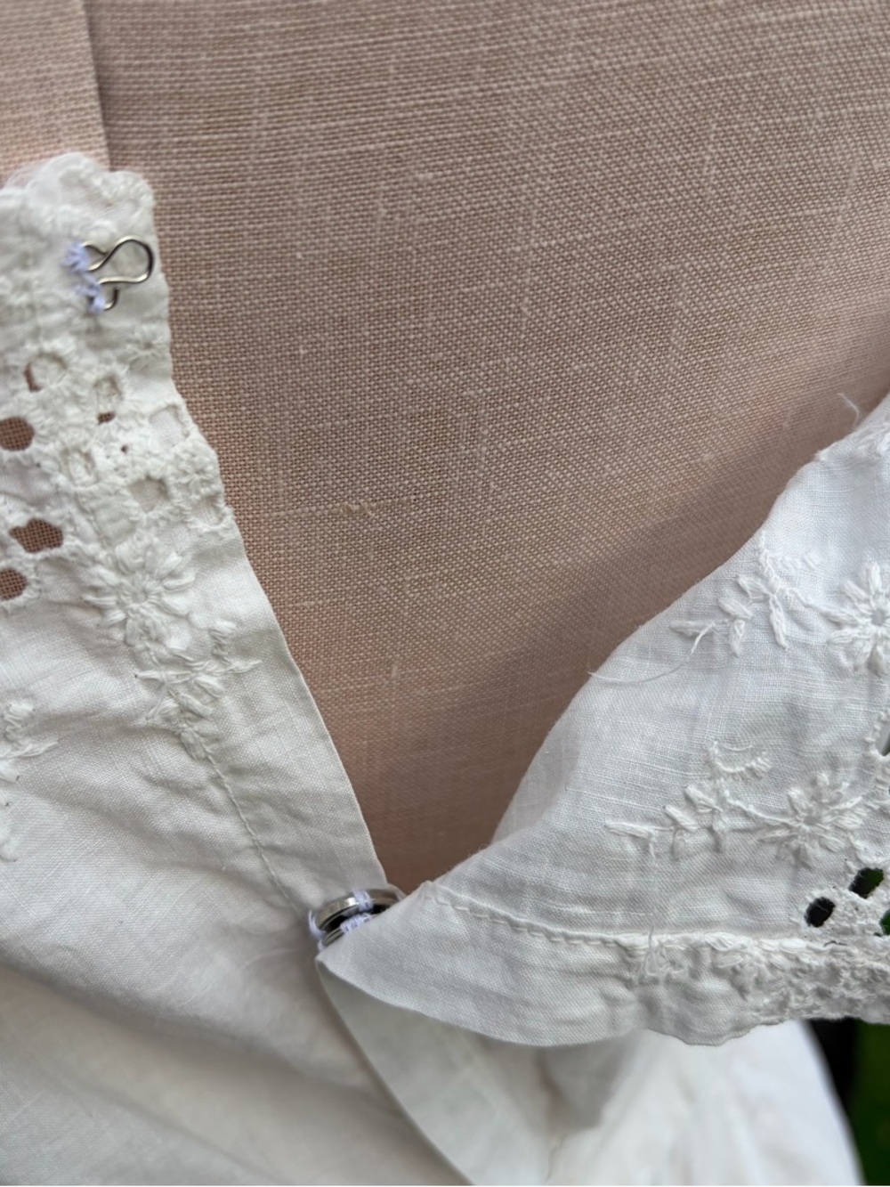 Antique Edwardian White Cotton Eyelet Tiered Prairie Midi Petticoat Dress Size 8 - Picture 9 of 16